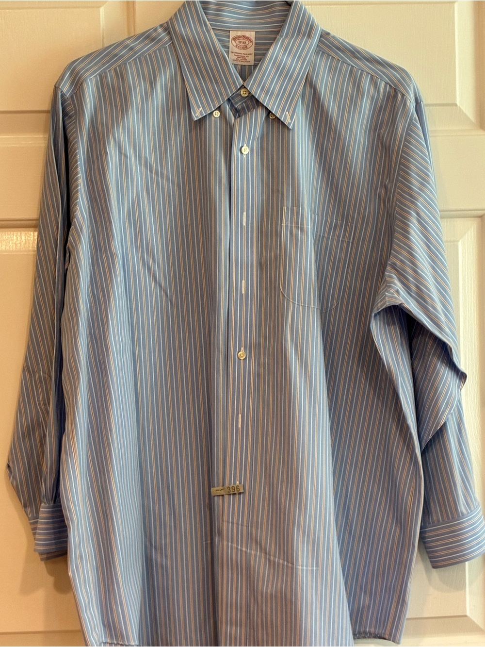 Brooks Brothers Light Blue and White Stripe Button-Down Dress Shirt-traditional